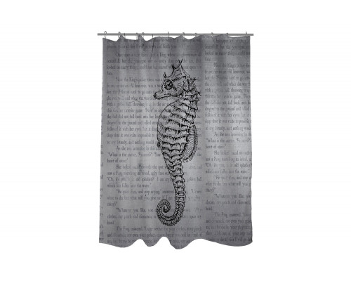 FaFurn - Woven Polyester Bathroom Shower Curtain with Gray Seahorse