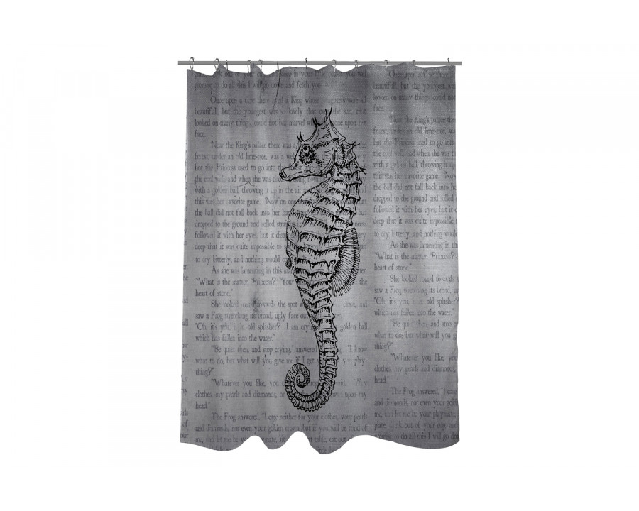 FaFurn - Woven Polyester Bathroom Shower Curtain with Gray Seahorse