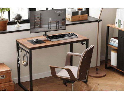 FaFurn Industrial Black Metal Frame Computer Desk with Wood Top