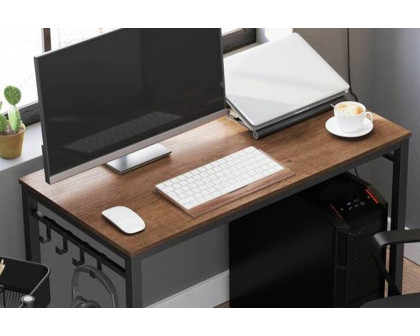 FaFurn Industrial Black Metal Frame Computer Desk with Wood Top