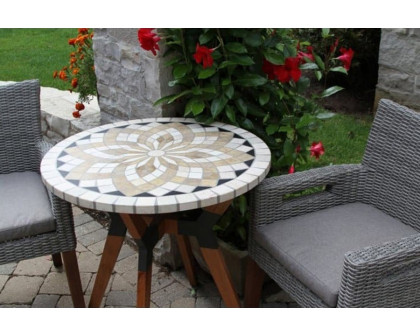 FaFurn - Round 30-Inch Bistro Style Outdoor Patio Table with Marble Tile Top