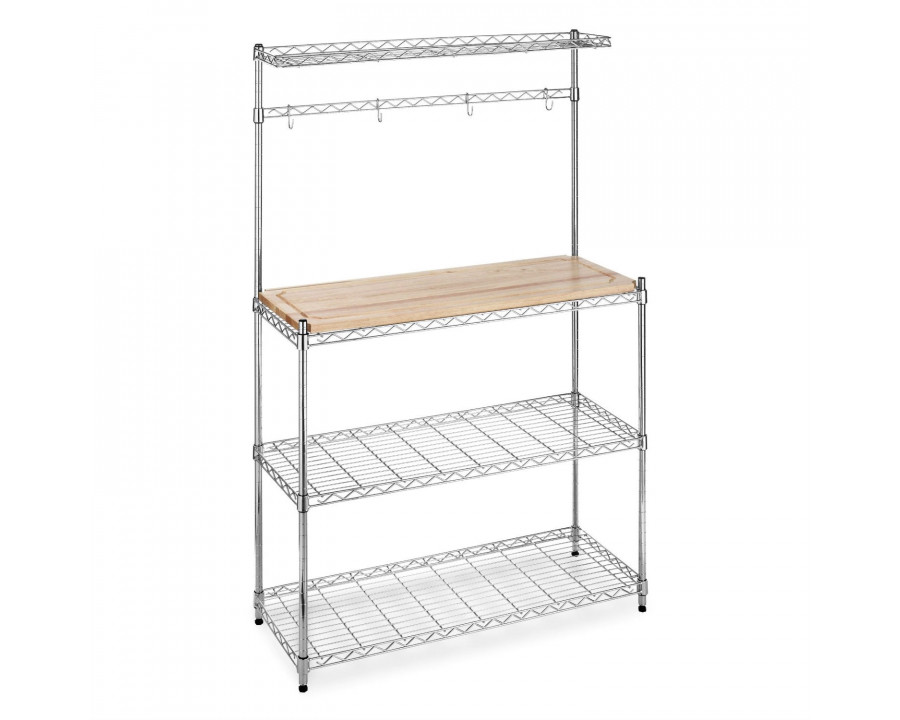 FaFurn - Bakers Rack with Removable Wood Cutting Board in Steel