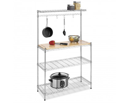 FaFurn - Bakers Rack with Removable Wood Cutting Board in Steel