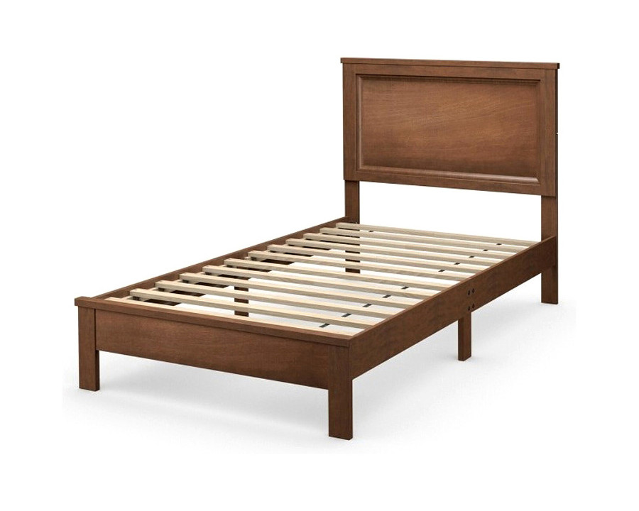 FaFurn - Twin Size Modern College Dorm Wooden Platform Bed in Walnut