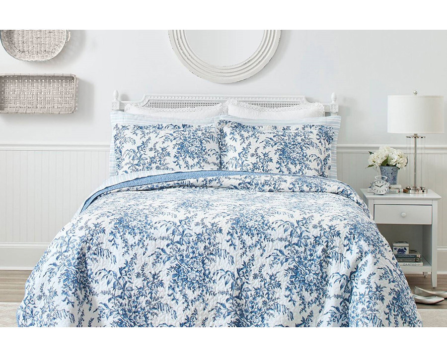 FaFurn 3 Piece Bed in a Bag Bohemian Floral Cotton Quilt Set - Blue/White, King Size