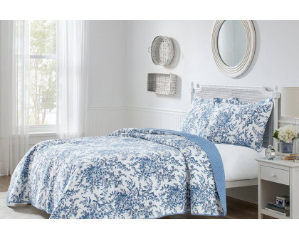 FaFurn 3 Piece Bed in a Bag Bohemian Floral Cotton Quilt Set - Blue/White, King Size