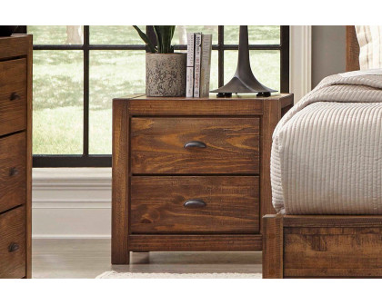 FaFurn™ Farmhouse Solid 2 Drawers End Table - Walnut, Wood