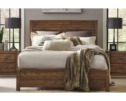 FaFurn Farmhome Solid Pine Platform Bed - Walnut, Queen Size