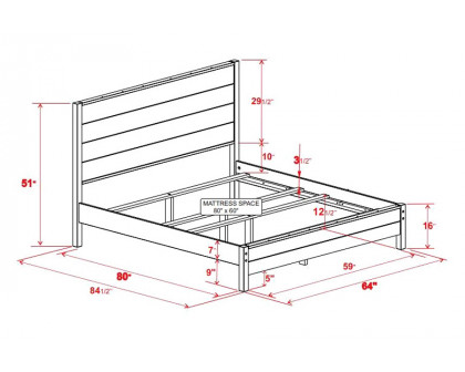 FaFurn Farmhome Solid Pine Platform Bed - Walnut, Queen Size