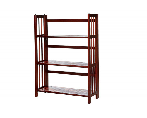 FaFurn 3-Shelf Folding Bookcase Storage Shelves - Walnut