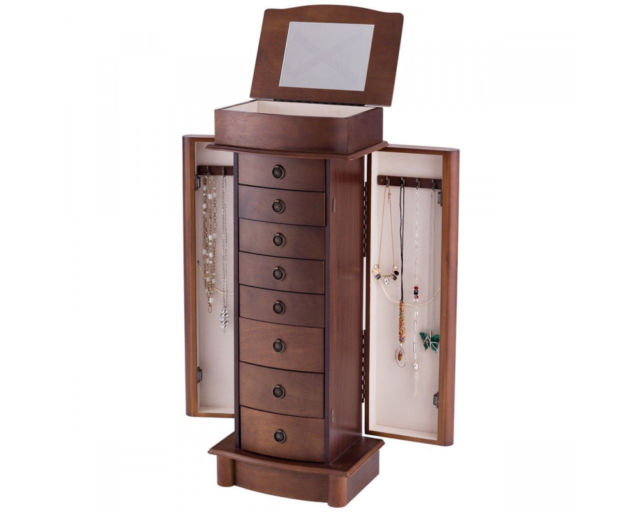 FaFurn - Jewelry Armoire Chest with Mirror in Brown, Wood