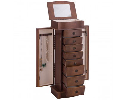 FaFurn - Jewelry Armoire Chest with Mirror in Brown, Wood