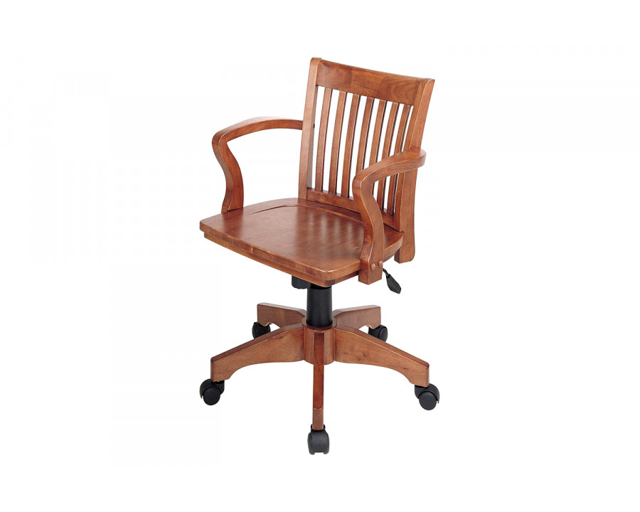 FaFurn - Classic Wooden Bankers Chair with Wood Seat and Arms