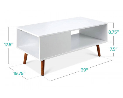 FaFurn Modern Mid-Century Coffee Table Living Room Storage Shelf - White/Brown