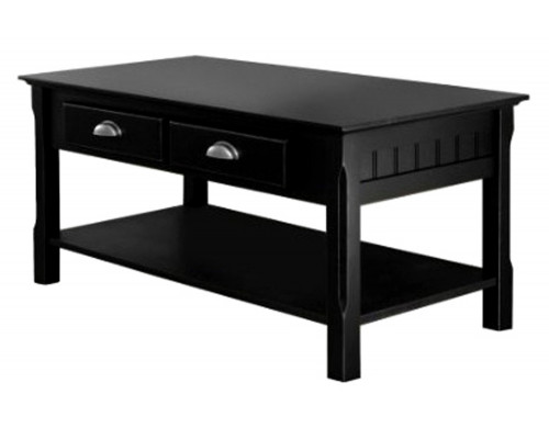 FaFurn - Country Style Black Wood Coffee Table with 2 Storage Drawers