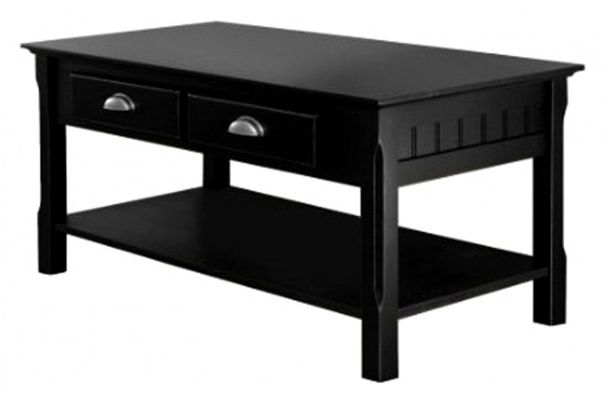 FaFurn™ - Country Style Black Wood Coffee Table with 2 Storage Drawers