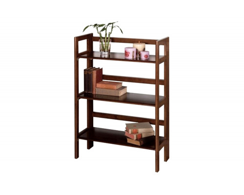 FaFurn - 3-Shelf Stackable Folding Bookcase in Distressed Walnut Finish