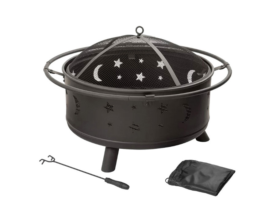 FaFurn - Heavy Duty Steel Metal Wood Burning Fire Pit with Moon and Stars Cutouts