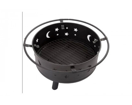 FaFurn - Heavy Duty Steel Metal Wood Burning Fire Pit with Moon and Stars Cutouts