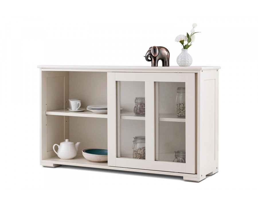 FaFurn - Modern Cream White Wood Buffet Sideboard Cabinet with Glass Sliding Door