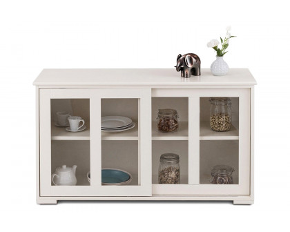 FaFurn - Modern Cream White Wood Buffet Sideboard Cabinet with Glass Sliding Door