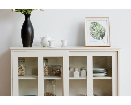 FaFurn - Modern Cream White Wood Buffet Sideboard Cabinet with Glass Sliding Door