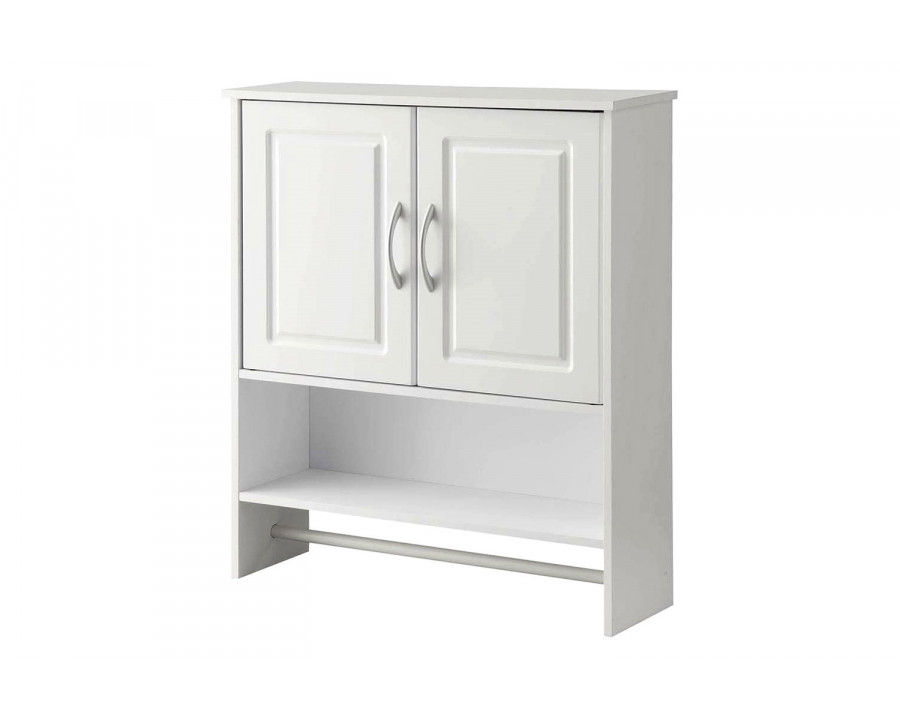 FaFurn - White Bathroom Wall Cabinet with Open Shelf with Towel Rod