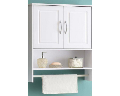 FaFurn - White Bathroom Wall Cabinet with Open Shelf with Towel Rod