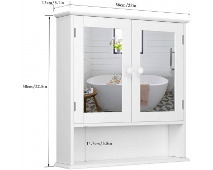 FaFurn Bathroom Cabinet with Shelf - White, Wood