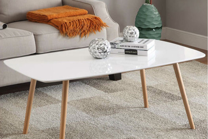 FaFurn™ - White Top Mid-Century Coffee Table with Solid Wood Legs