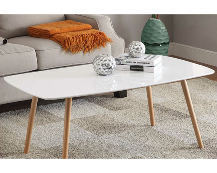 FaFurn - White Top Mid-Century Coffee Table with Solid Wood Legs