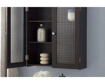 FaFurn - Bathroom Wall Cabinet with Two Glass Doors in Dark Espresso