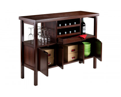 FaFurn - Sideboard Buffet Table Wine Rack in Brown Wood Finish