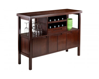 FaFurn - Sideboard Buffet Table Wine Rack in Brown Wood Finish