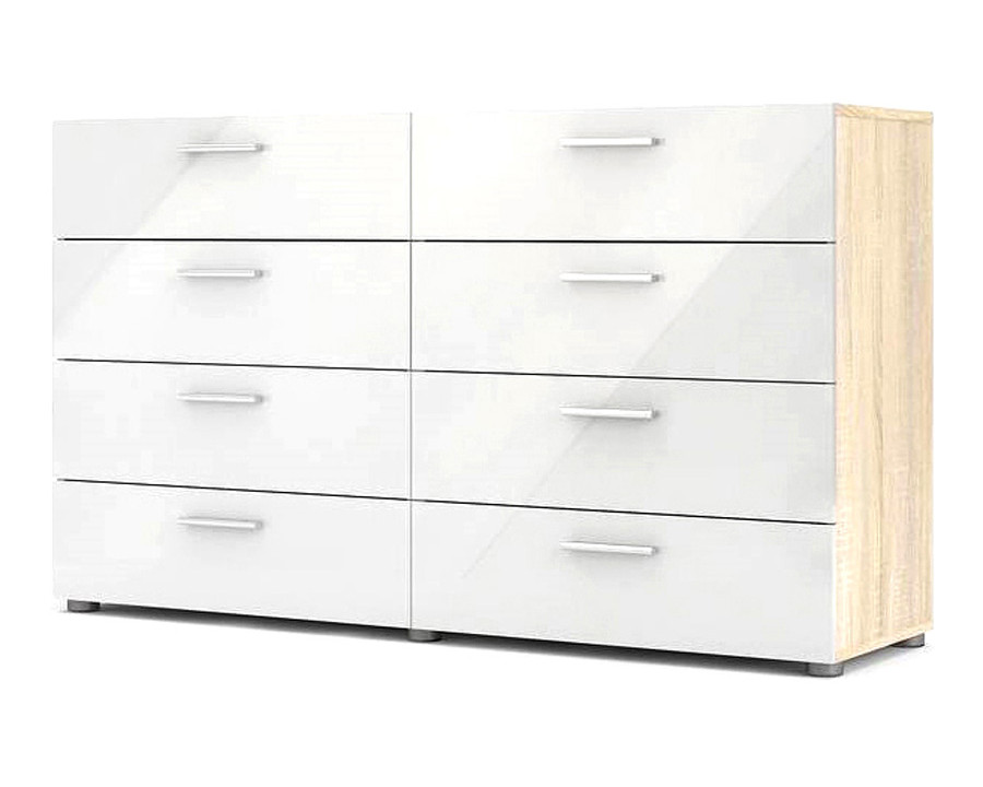 FaFurn Modern Bedroom 8-Drawer Double Dresser - White/Oak