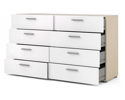 FaFurn Modern Bedroom 8-Drawer Double Dresser - White/Oak