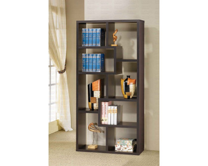 FaFurn - Modern 70-In High Display Cabinet Bookcase in Dark Brown Wood Finish