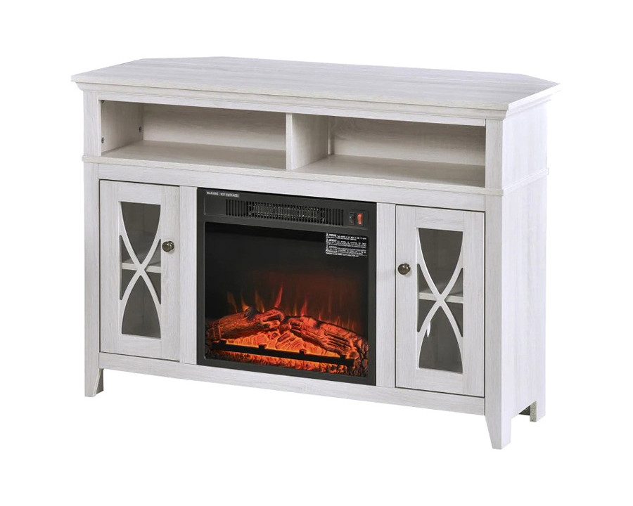 FaFurn Electric Fireplace Mantel TV Stand with Adjustable Shelves 2 Storage Cabinets - Rustic White