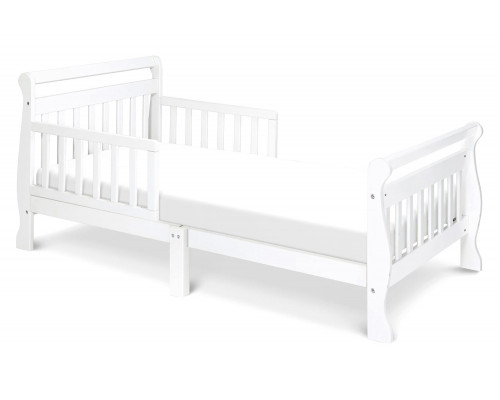 FaFurn Wooden Modern Toddler Sleigh Bed with Slatted Guard Rails - White