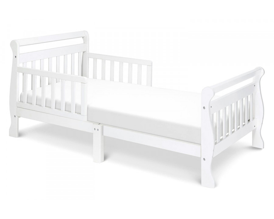 FaFurn Wooden Modern Toddler Sleigh Bed with Slatted Guard Rails - White