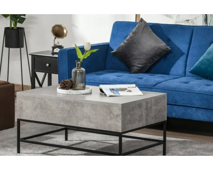 FaFurn™ Modern Lift Top Coffee Table W/ Hidden Storage Black Metal Legs - Gray