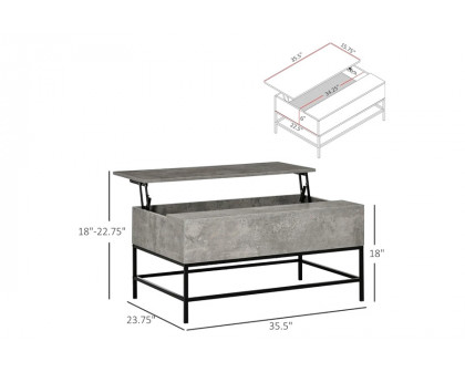 FaFurn™ Modern Lift Top Coffee Table W/ Hidden Storage Black Metal Legs - Gray