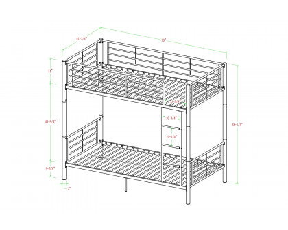 FaFurn - Twin Over Twin Sturdy Steel Metal Bunk Bed in White Finish