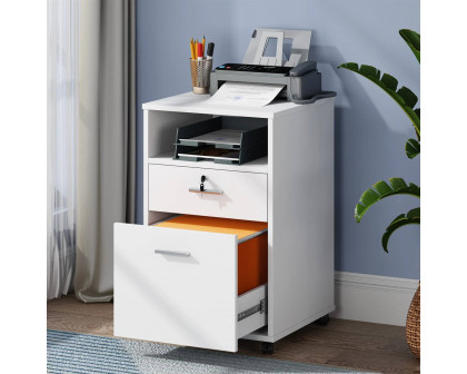 FaFurn 2-Drawer Printer Stand on Wheels - White