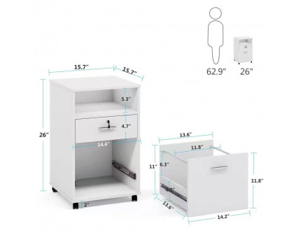 FaFurn 2-Drawer Printer Stand on Wheels - White