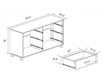 FaFurn Modern Farmhouse Solid 6 Drawers Double Dresser - White, Wood