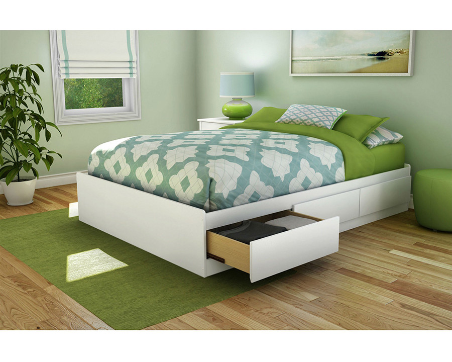 FaFurn - Full Size Contemporary Platform Bed with 3 Storage Drawers in White