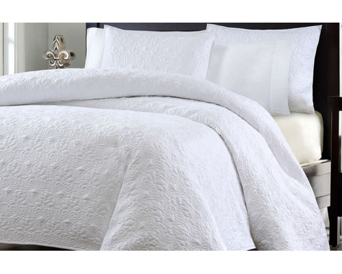 FaFurn Seafoam Quilted Coverlet Quilt Set with 2 Shams - White, Full/Queen Size