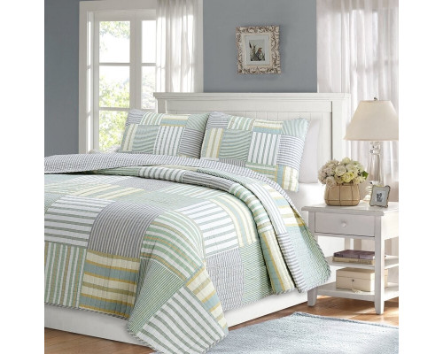 FaFurn Full/Queen Size Reversible Quilt Set - Blue/Green, Cotton