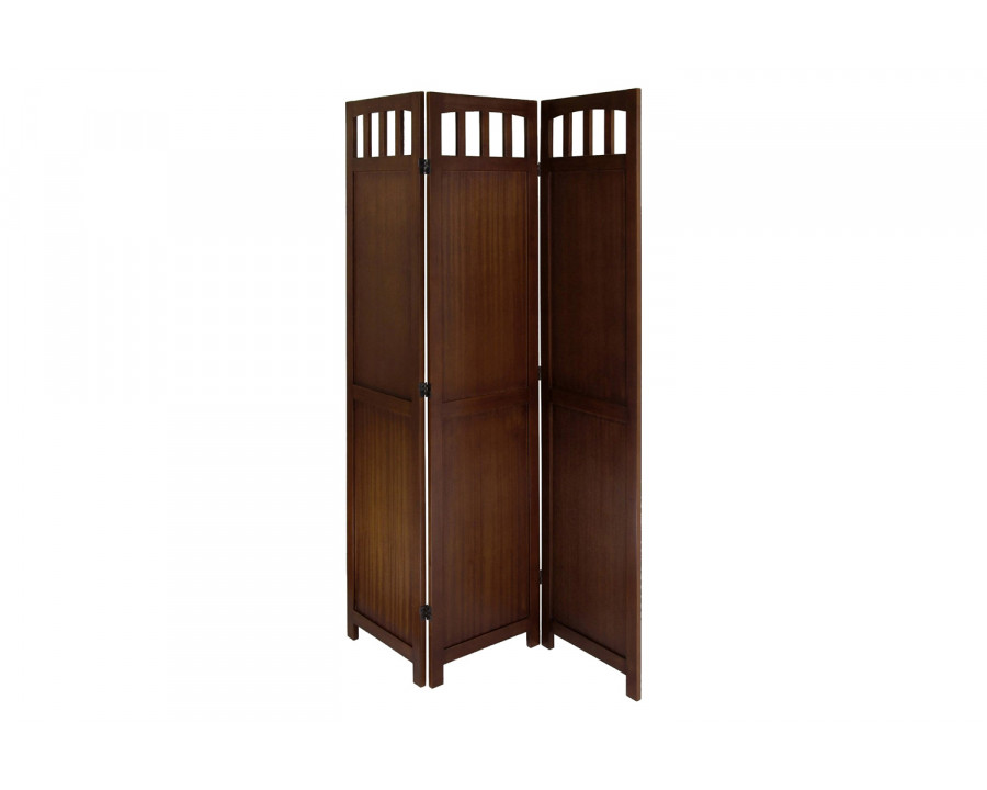 FaFurn - 3-Panel Wooden Folding Room Divider Screen in Walnut Finish